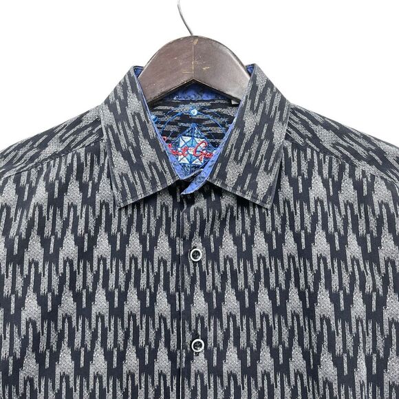 Robert Graham Mens Sz Medium Classic Fit Flip Geometric Cuff Shirt Navy/Gray euc - Picture 1 of 8